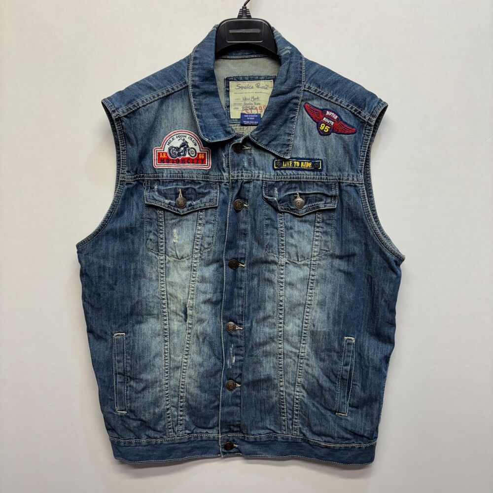 Smoke Rise Men Sleeveless Denim Jean Vest Jacket XL X-Large Motorcycle C069 -14